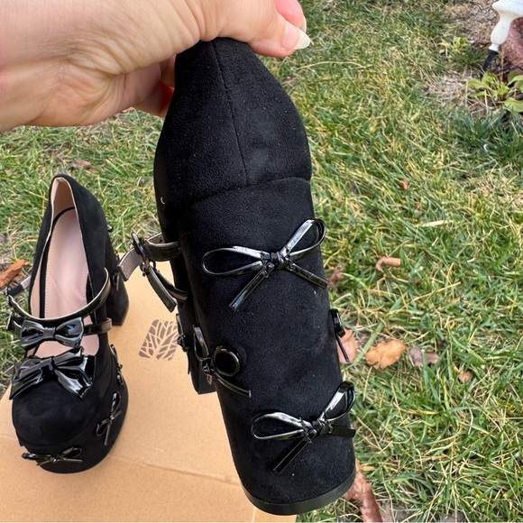 AOSPHIRAYLIAN Elegant Goth Girly Bow Womens Heel Platform Mary Jane 8 - Picture 4 of 5
